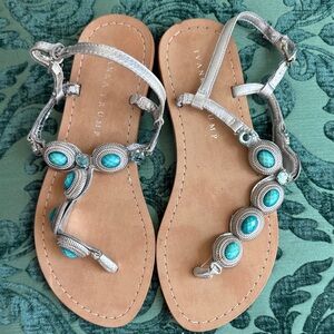 Ivanka Trump Metallic Silver and Turquoise Sandals
